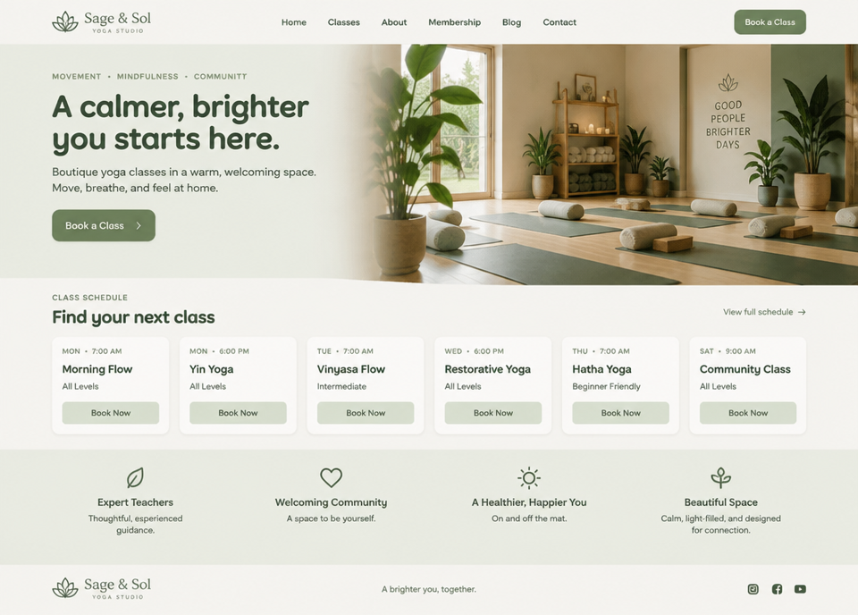 Example yoga studio website concept